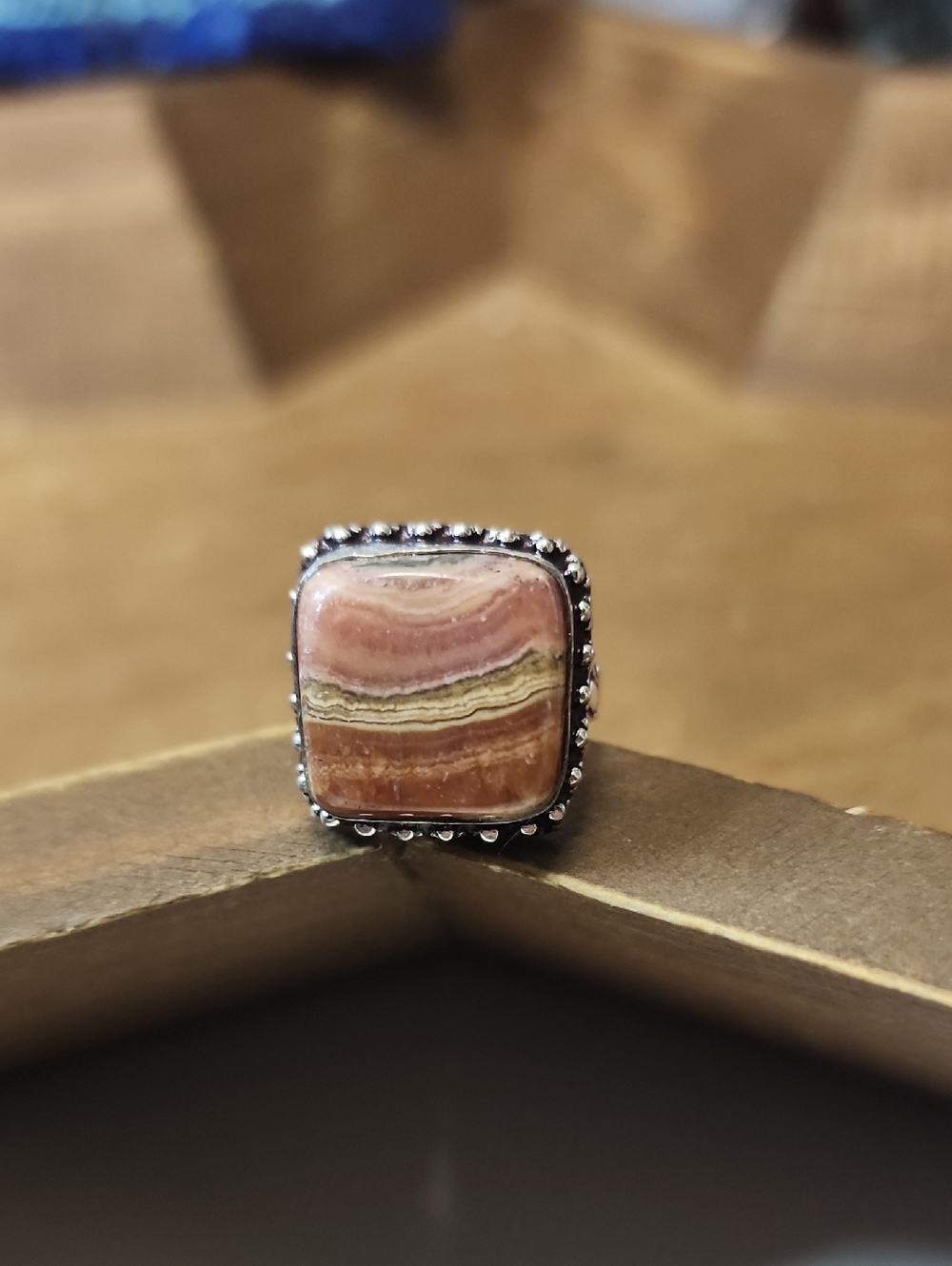 Handcrafted Pink Rhodochrosite Stone Statement Ring